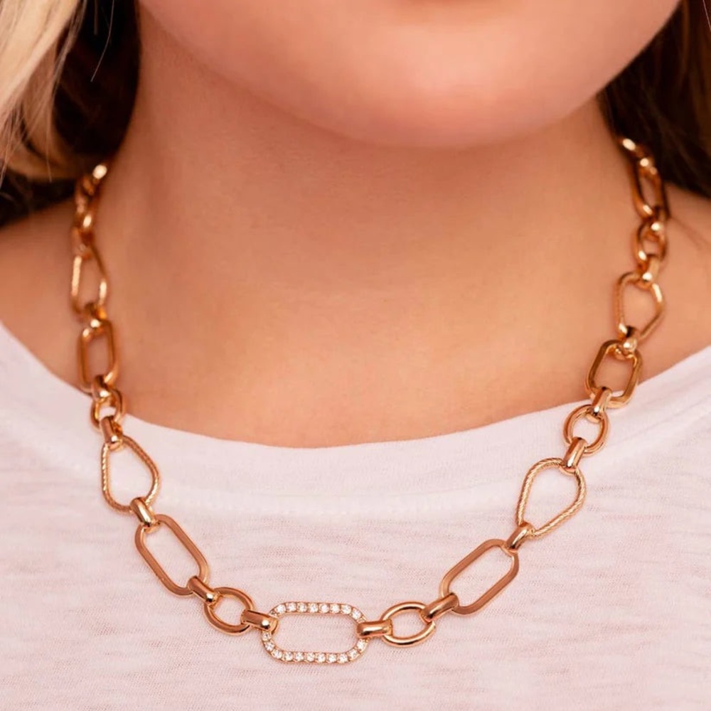 NEW Boutique Formal Gold Link Chain & Silver Diamond Rhinestone Necklace Jewelry
